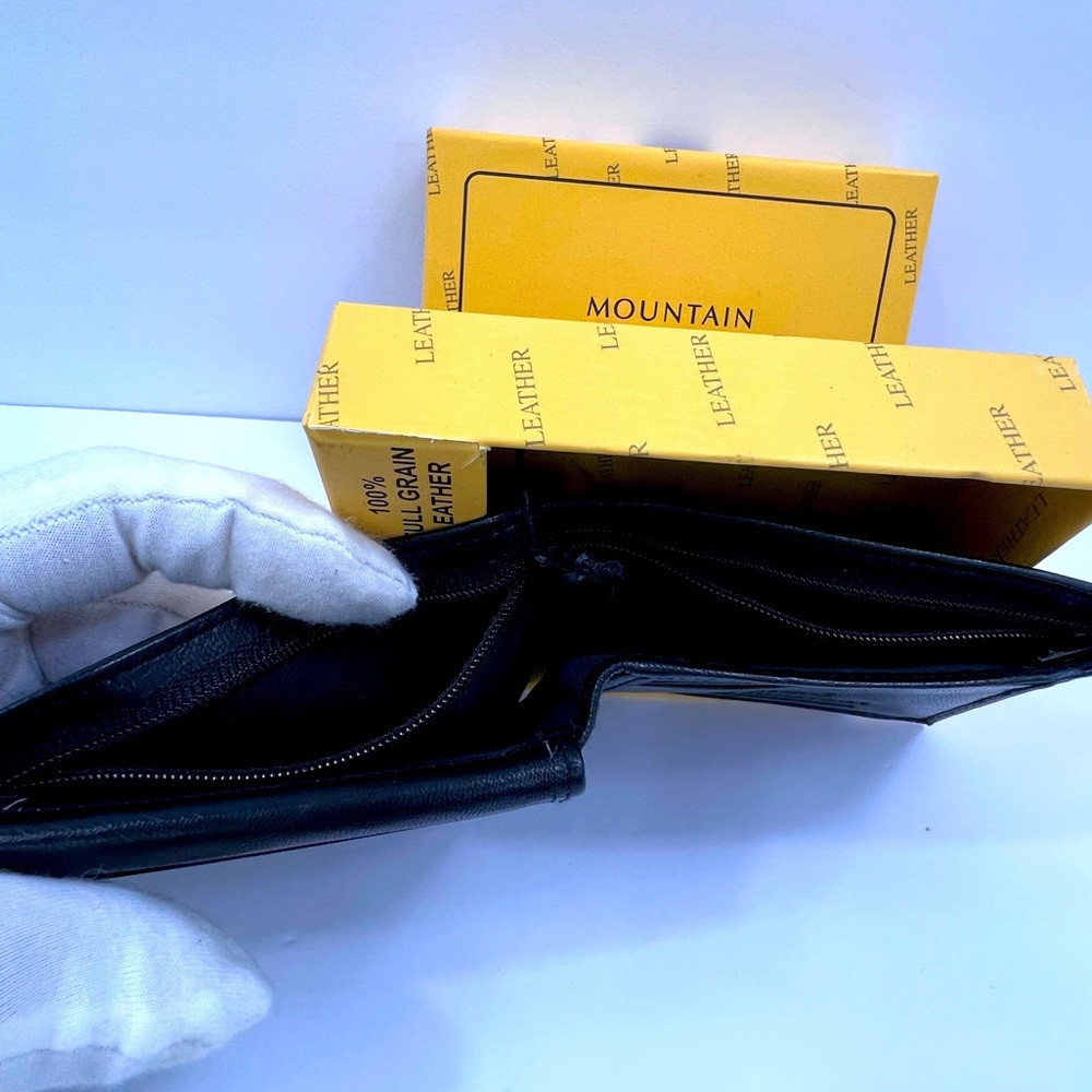 ⭐️STONE MOUNTAIN💯MENS BLACK LEATHER WALLET W/RFID PROTECTION, INTERIOR ZIPPER - Picture 11 of 16